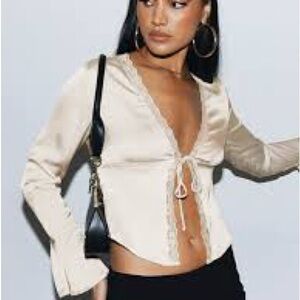 Princess Polly Cream Satin Blouse with Lace Detail